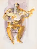 George Campbell, Guitar Player, mixed media on paper