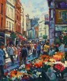 Norman Teeling, Flower Sellers, Grafton Street, oil on board