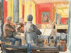 Shaun Stanley, Rehearsal, Vanbrugh String Quartet at Bantry House, watercolour