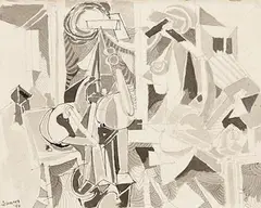 Neville Johnson, Figures in a Room, 1978, pen and wash