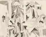 Neville Johnson, Figures in a Room, 1978, pen and wash