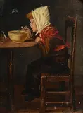 19th Century Dutch School, Peasant Eating Soup, oil on canvas