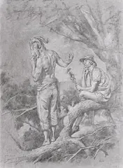 Paul Reid, Study for Pan and Hermes, charcoal drawing