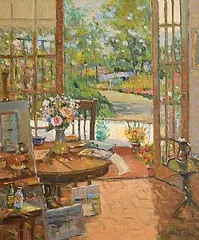 Through the Studio Door by Liam Treacy, oil on canvas, sold Oct 2019