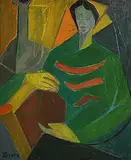 Elizabeth Rivers, Bearded Man Holding a Portfolio, oil on canvas laid on board
