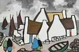 West of Ireland Fishing Village by Markey Robinson, gouache on board, sold Oct 2019