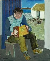 Gerard Dillon, Man and Accordion, Connemara, oil on board