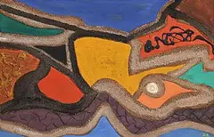Abstract Forms by Gerard Dillon, oil and sand on board, sold Oct 2019