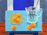 Graham Knuttel, Still Life - Jug and Fruit, pastel on paper