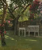 Norman Garstin British, The Garden of Calendars, Burford, 1918, oil on canvas laid on board