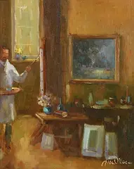 Interior by Liam Treacy, oil on canvas laid on board, sold Sep 2019
