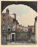 Flora Mitchell, The Last of Holles Street, Dublin, watercolour & pen