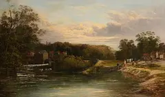 James Baylis Allan, The Old Town Mill and River Wey, Guilford, Surrey, oil on canvas