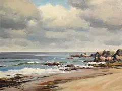 Loading the Boat by Charles McAuley, oil on canvas board, sold Sep 2019