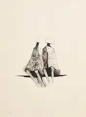 Lynn Chadwick British, Two Sitting Figures, 1971, limited edition lithograph -signed & numbered 33 from an edition of 100