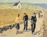 Ivan Sutton, Going to Mass, Aran Mor, Aran Islands, oil on canvas board