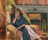 John Skelton Snr, Artist's Wife Chris Relaxing, 1993, oil on canvas board