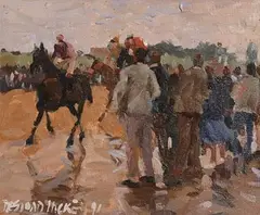 Evening Racing, Laytown by Desmond Hickey, 1991, oil on canvas laid on board, sold Sep 2019