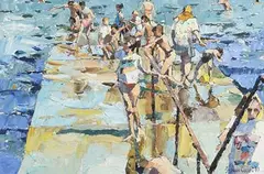 Swimmers, Seapoint by Stephen Cullen, 1989, oil on canvas, sold Sep 2019