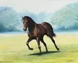 June Brilly, Early Morning Gallop, oil on canvas board