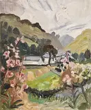 Lucy Harwood, Landscape with Cottage, oil on canvas