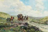 Gordon King British, A Coach Encounter, oil on canvas