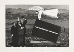 Karolina Larusdotter, The Piano Movers Thank the Angel, aquatint - numbered 178 from an edition of 200