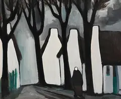 Markey Robinson, Hurrying from the Storm, gouache on board