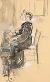Playing the Piano by John Butler Yeats, watercolour heightened, sold Aug 2019