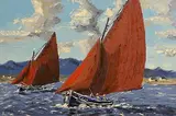 Ivan Sutton, Galway Hookers, Roundstone Bay, Co Galway, oil on canvas board