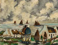 Markey Robinson, Shawlies Watching the Boats, gouache