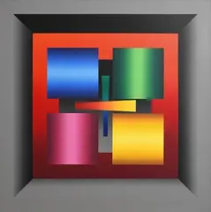 Rotating Solids in Grey by Francis Tansey, 1992, oil on canvas, sold Aug 2019