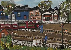 Gretta Bowen, Train Station, oil on board