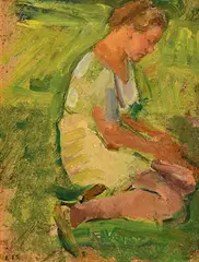 Resting on a Grassy Bank by Estella Solomons, oil on board, sold Aug 2019