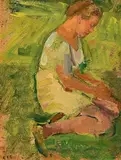 Resting on a Grassy Bank by Estella Solomons, oil on board, sold Aug 2019