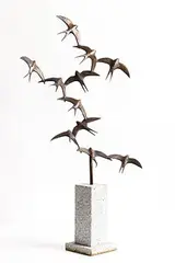 Ian Pollock, Swallows in Flight, 2006, unique bronze on granite base