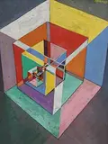 Harry Kernoff, Cubes within a Cube, oil on board