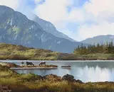 Eileen Meagher, Cattle at Lough Inagh, Connemara, oil on canvas