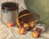 Gerard P Glynn, Still Life with Peach Basket, 1991, oil on canvas