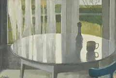 John Coyle, Still Life, White Table, oil on board