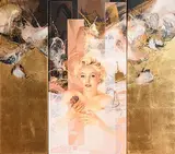 David Graux French, Eternal Snows, oil & gold leaf on canvas triptych