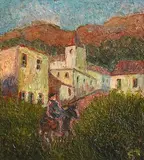Barrington Tabb, Donkey Rider, Greece, oil on board