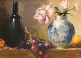Mat Grogan, Still Life - Chinese Vase and Fruit, oil on board
