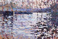 Arthur K. Maderson, Evening near the Weir, Lismore, oil on board