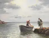 Charles McAuley, Netting the Salmon, oil on canvas