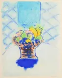 Neil Shawcross, Tabletop Fruit with Blue Chair