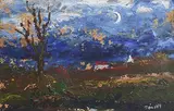Daniel O'Neill, Cottage in Moonlight, oil on card