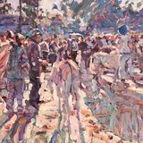 Against Evening Light, Tallow Horse Fair by Arthur K. Maderson, oil on board, sold Jun 2019