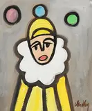 Yellow Clown by Markey Robinson, gouache on card, sold Jun 2019