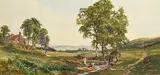 Figures by the Stream in a Landscape by John Faulkner, watercolour, offered Jun 2019